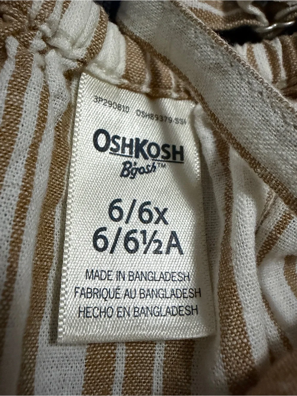 OshKosh B'gosh Tan and White Striped Off the Shoulder Romper Size 6/6x